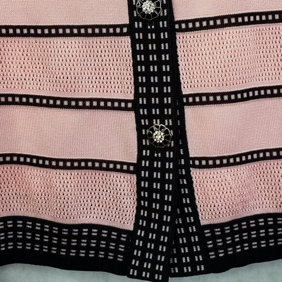 Misook Cardigan Women's L Ribbed Mesh Long Sleeve Button Front Pink Black Stripe - Picture 4 of 12